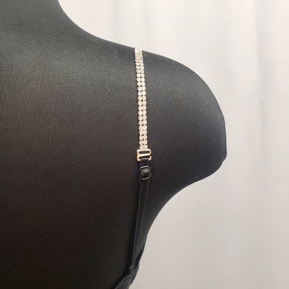 Black Evening Long Dress Rhinestones Spaguetti Straps Cut out Long Size Medium - Picture 7 of 14